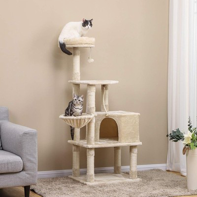 Cat Activity tree house natural sisal scratching tree tower climbing tree with pink plush mouse